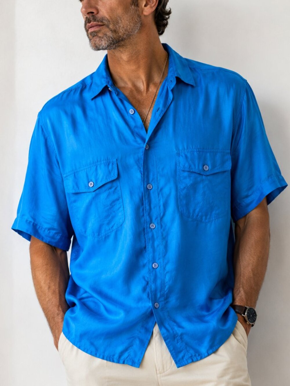 Vintage Randy River Silk Shirt Blue Size SMALL